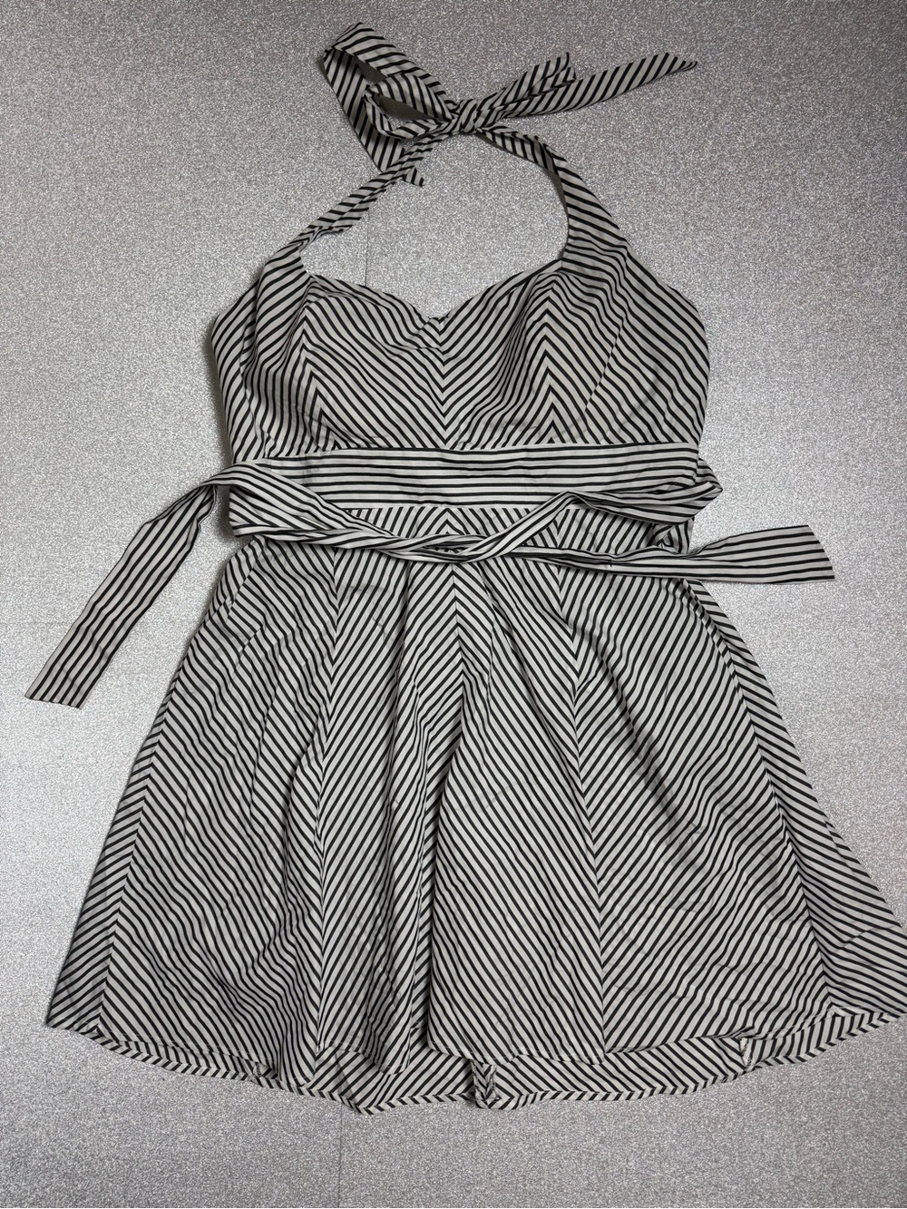 A. Byer 100% Cotton Striped Black and White Halter Dress
